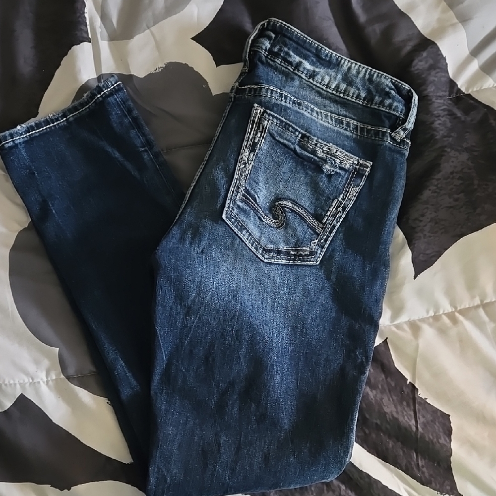 Stylish Blue Denim silver jeans